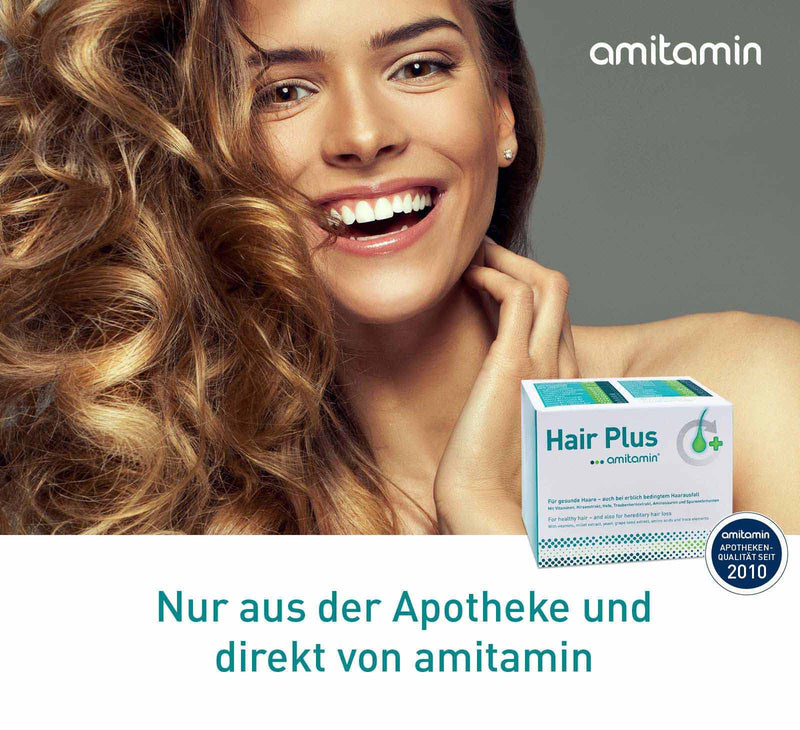 Amitamin Hair Plus Hair Vitamins 60 Capsules, Pharmacy Quality, Also For Hereditary Hair Loss, With Biotin, Vitamin B1, B2, B6, B12, Millet And Grape Seed Extract, Vitamin A, C, E, Selenium - NewNest Australia