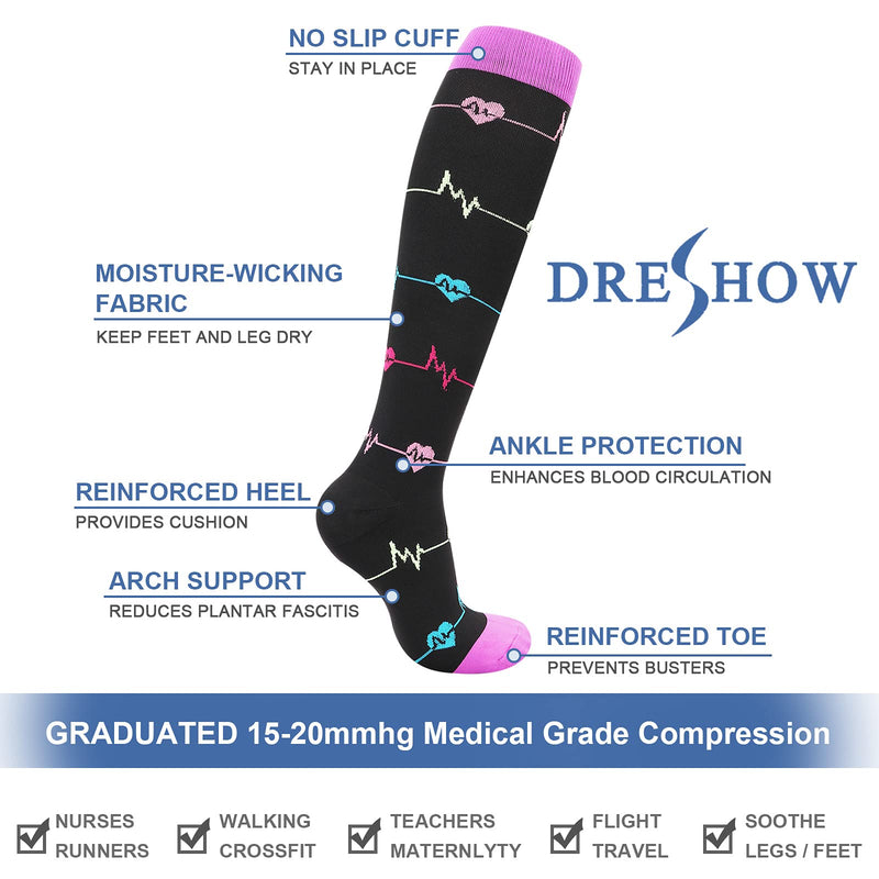DRESHOW Compression Socks For Men & Women 3/7 Pairs is Best Support for Athletic,Running, Flight Travel,Cycling 3 Pack: Multicoloured B S-M - NewNest Australia
