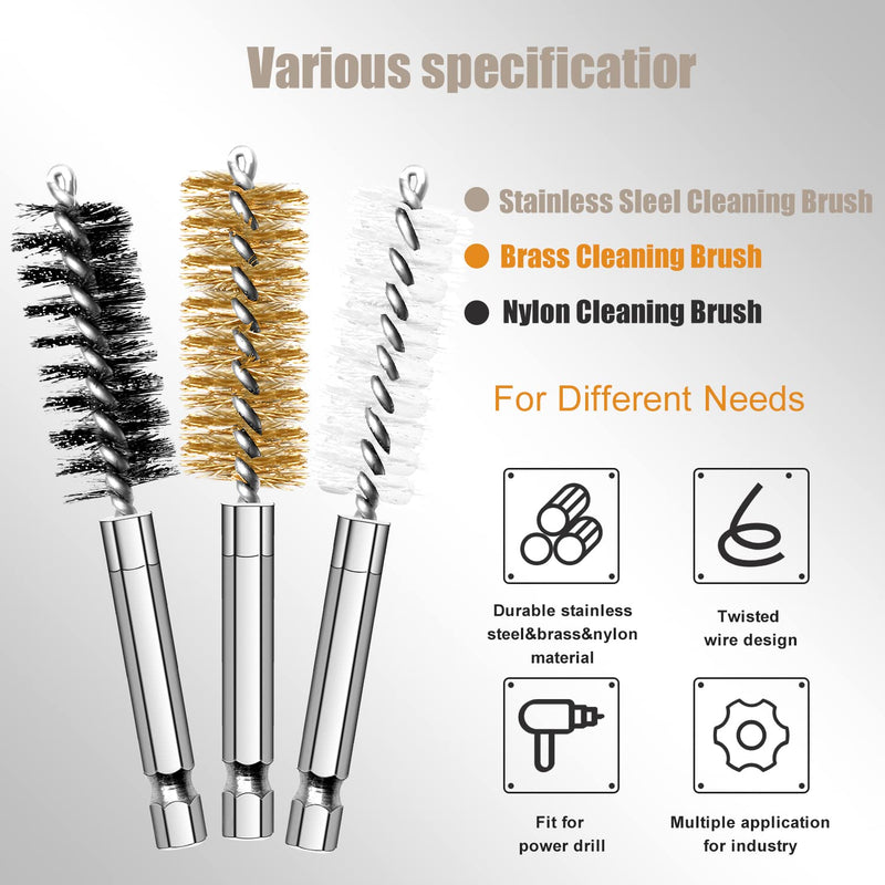 Auto Wire Brush 18-Pack Bore Brush Set Variety of Size Stainless Steel, Brass, Nylon Twisted for Cleaning Rust, 1/4in Hex Drill Shank for Power Drill Impact Driver with Handle, Extension Bar, Tool Bag - NewNest Australia