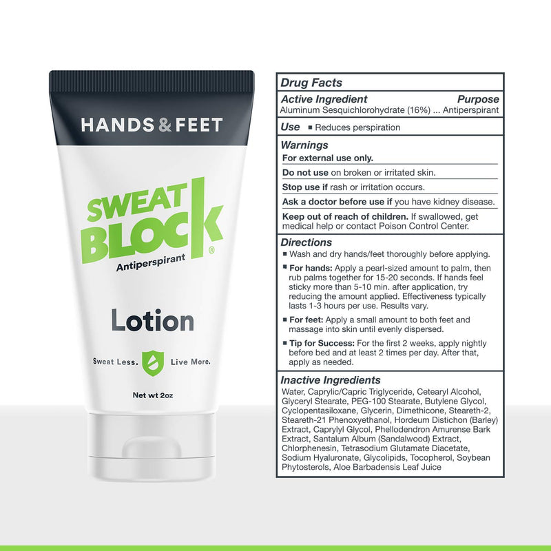 SweatBlock Antiperspirant Lotion For Hands & Feet, Proven To Reduce Excessive Sweating, Reduce Hand & Foot Sweat & Smelly Feet, Safe Effective, FDA Compliant Anti Sweat Lotion For Women & Men 50 ml - NewNest Australia