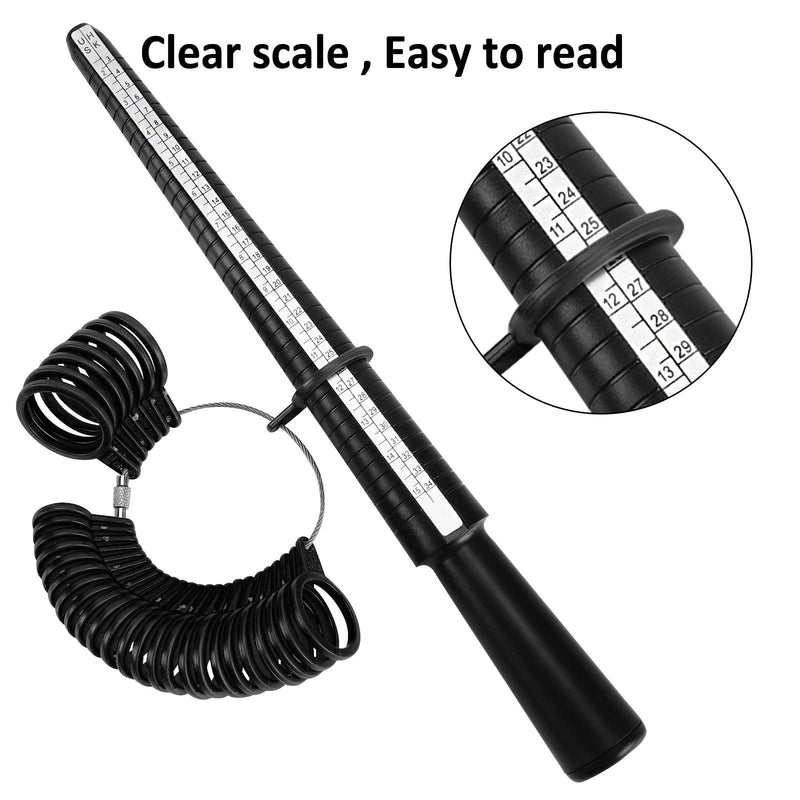Accmor Ring Size Measuring Tool with Plastic Ring Mandrel & Ring Sizer Guage, Four Size Ring Stick Jewelry Mandrel and Ring Gauge Finger Sizing for Jewelry Making Black Ring Guage - NewNest Australia
