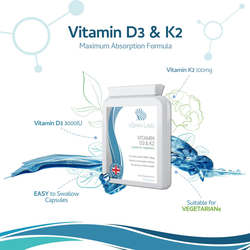 Vitamin D 3,000 IU & Vitamin K2 100ug MK7 Vegetarian Capsules - 90-Day Supply of Vitamin D3 Supplement Source of Cholecalciferol – Exclusively Manufactured in The UK for Maximum Absorption - NewNest Australia