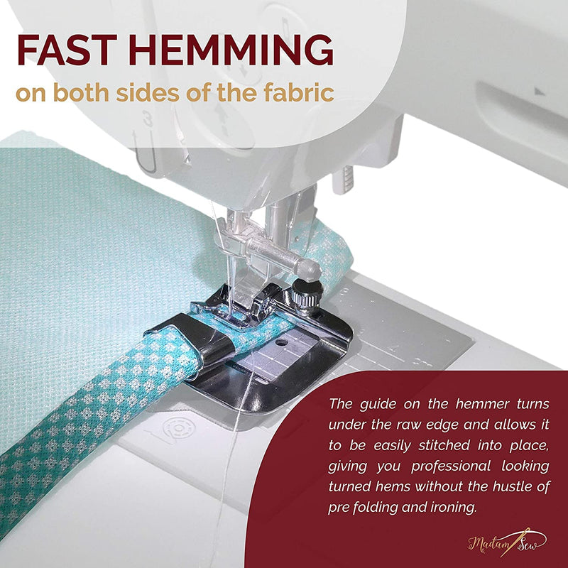 Madam Sew Rolled Hem Presser Foot Set – 3 Piece Wide Hemmer Foot Kit Includes 1/2”, 3/4" and 1” Presser Feet – Compatible with Singer, Brother, Babylock, Euro-Pro, Janome and More - NewNest Australia
