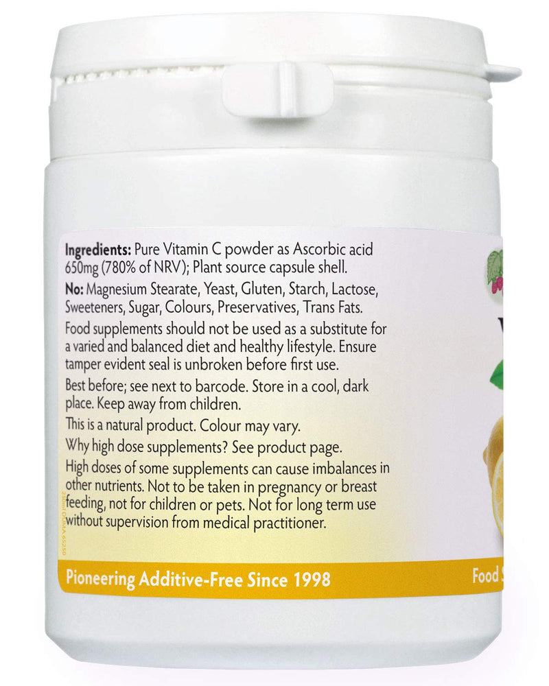 Pure Vitamin C 650mg Capsules, Ascorbic Acid, Unbuffered & Non-GMO, Suitable or Vegetarians & Vegans, Magnesium Stearate Free & No Nasty Additives, Formulated & Made in Wales… (180 Capsules) 180 capsules - NewNest Australia