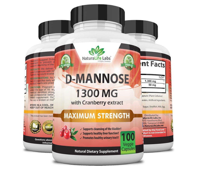 D-Mannose 1,300 mg with Cranberry Extract Fast-Acting, Flush Impurities, Natural Urinary Tract Health- 100 Veggie Capsules - NewNest Australia
