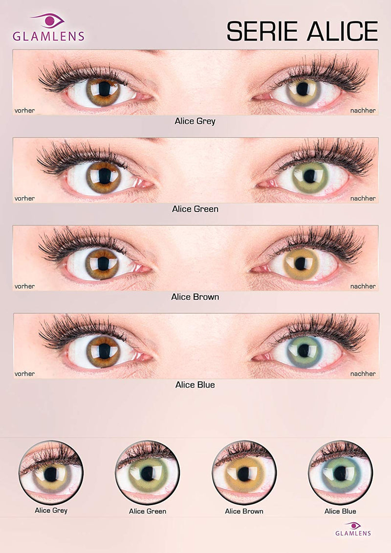 Glamlens Silicone Comfort Contact Lenses Very Opaque And Natural Green Colored "Alice Green" + Container - 1 Pair (2 Pieces) - Dia 14.50 - Without Strength 0.00 Dioptres - NewNest Australia