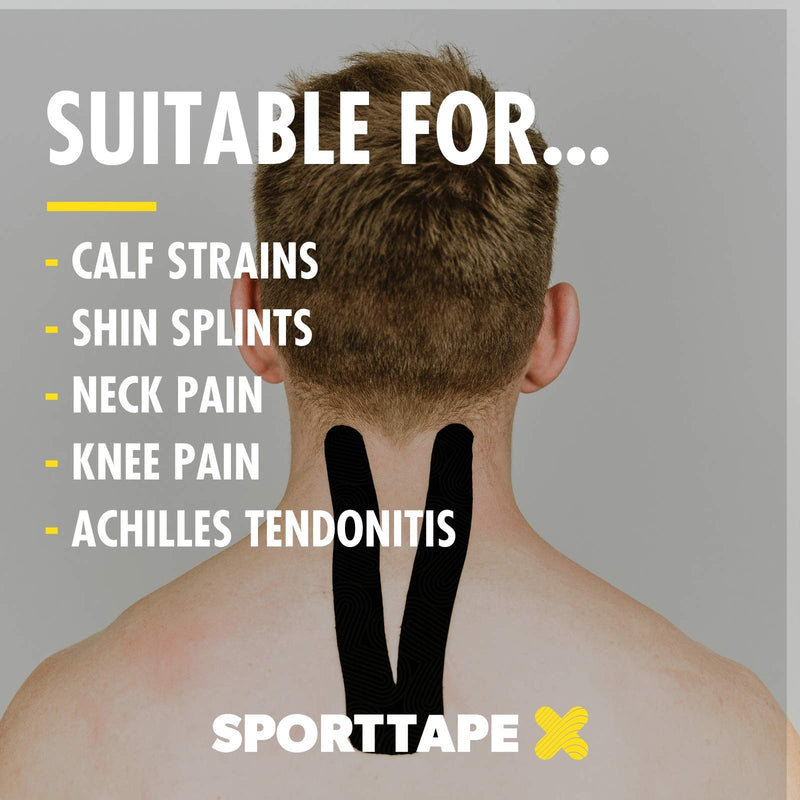 Gentle Adhesion Kinesiology Tape, 5cm x 5m - Black | Hypoallergenic, Water Resistant K Tape | Muscle Tape or Kinetic Tape for Sensitive Skin by SPORTTAPE | Uncut - Single Roll - NewNest Australia