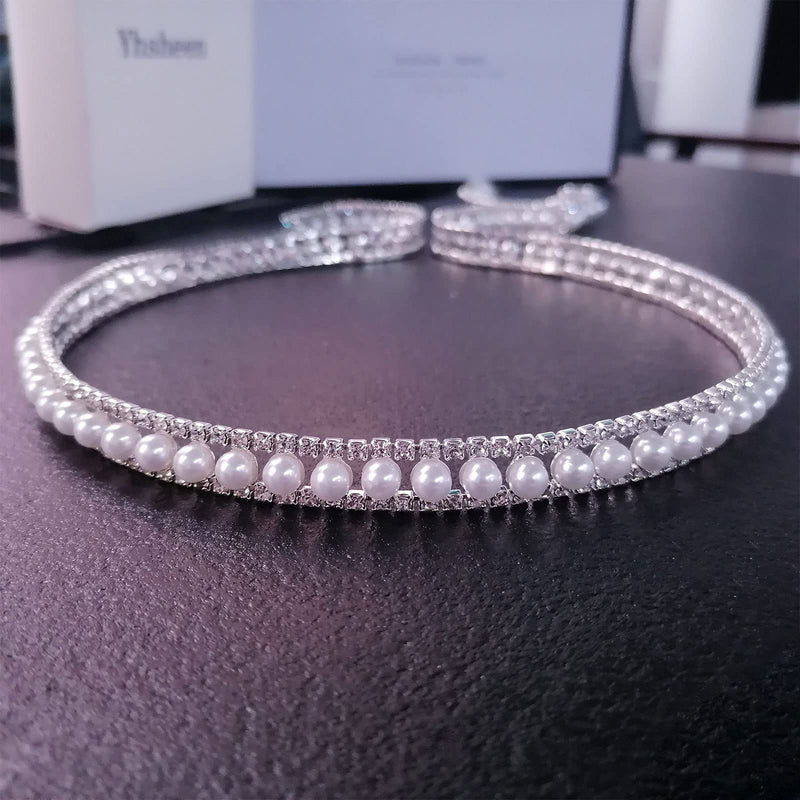 Yhsheen 1 Yard Rhinestone Trim with Elegant Pearl Crystal Rhinestone Chain Rhinestone Applique for DIY Decoration & Bridal Costume Embellishment - NewNest Australia