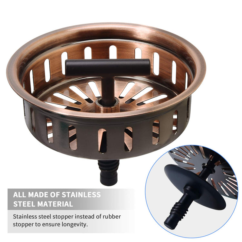 KONE Copper Sink Drain 3.5 Inch Kitchen Sink Drain Assembly Stainless Steel Sink Strainer Sink Stopper Antique Copper Basket Strainer for 3-1/2 Inch Commercial Kitchen Sink - NewNest Australia