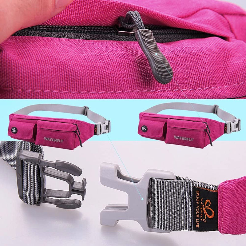 WATERFLY Fanny Pack for Women Men Water Resistant Small Waist Pouch Slim Belt Bag with 4 Pockets for Running Travelling Hiking Walking Lightweight Crossbody Chest Bag Fit All Phones Rose Red - NewNest Australia
