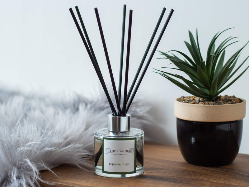 Peppermint Spa Reed Diffuser - Clyde Candles, Luxury Diffuser Oil with a Set of 7 Fibre Sticks, 100ml, Best Aroma Scent for Home, Kitchen, Living Room, Bathroom. Fragrance Diffusers Set with Sticks - NewNest Australia