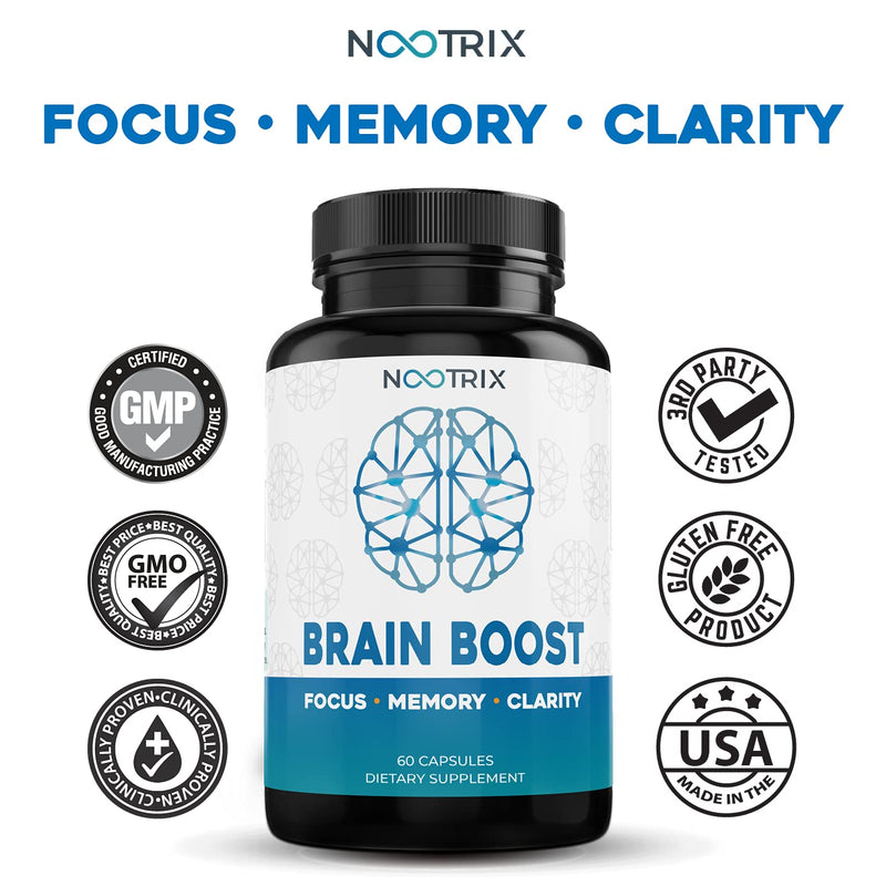 Brain Boost by Nootrix - (2-Pack) 120 Capsules - Premium Nootropic Supplement - Improves Cognitive Function & Memory, Enhances Focus, Boosts Concentration & Provides Clarity for Men and Woman - NewNest Australia