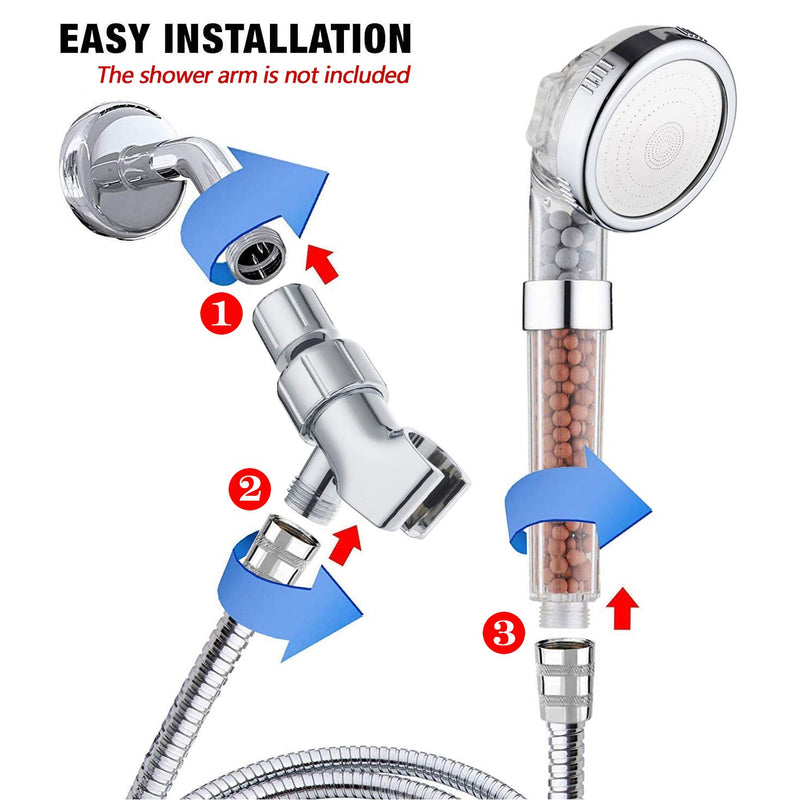 PRUGNA Filter Shower Head with Hose and Holder, High Pressure & Water Saving Handheld Shower, 3-Settings Filter Showerhead for Dry Hair & Skin SPA - NewNest Australia