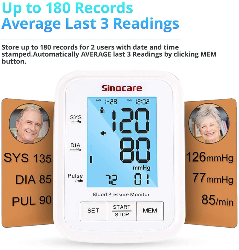 sinocare Blood Pressure Monitor, One-Button Operation Upper Arm Blood Pressure Machine for Home Use w/Arrhythmic Pulse Detection, Smart Voice Diagnosis, Two-User Mode & Adjustable Large Cuff - NewNest Australia