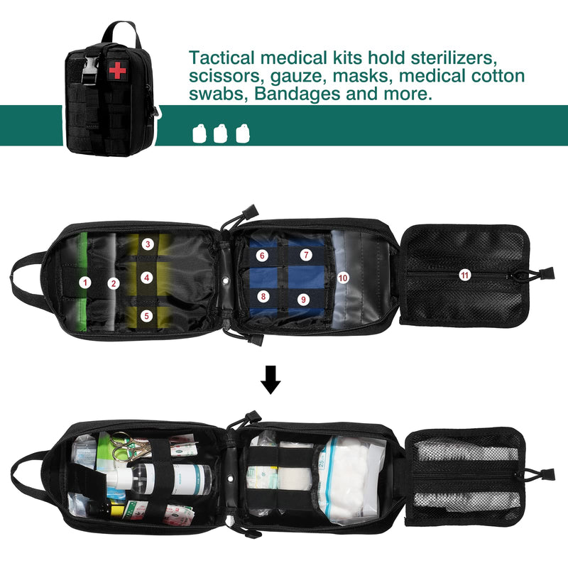 Kyrio First Aid Pouch Empty Tactical Molle Bag Medical Outdoor Package Rip-Away Emt Tool Bag For Medical Grade Package With Climbing Rescue Tools Black, Black - NewNest Australia