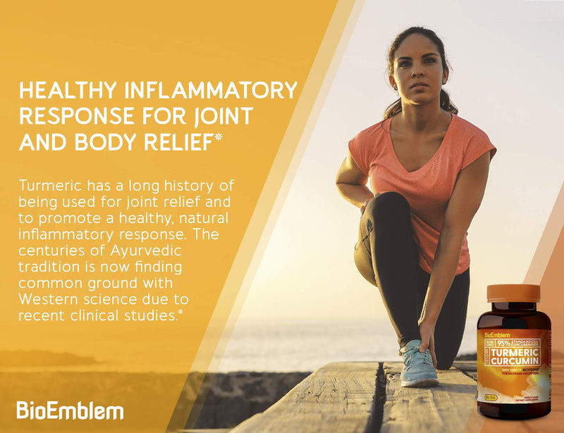 BioEmblem Turmeric Curcumin Supplement with BioPerine | Joint Support & Inflammatory Response | with Organic Turmeric Powder & 95% Curcuminoids Extract | California Made, Non-GMO, 30-Day Supply - NewNest Australia