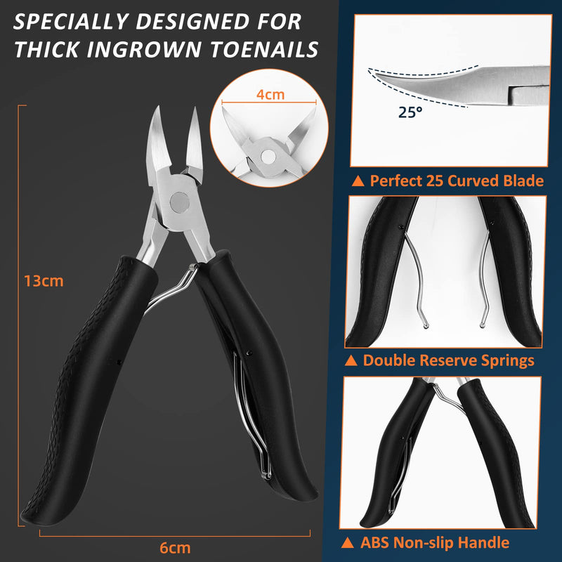 Toenail Clippers for Thick and Ingrown Nails, Black Nail Clipper Kit and Professional Podiatrist Toenail Clippers Heavy Duty Nail Scissors Toenail Treatment Tools Kit for Men Women Elderly - NewNest Australia