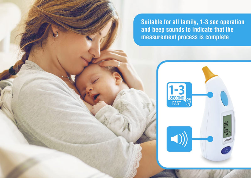 Citizen Ctd504 Antibacterial Ear Thermometer For Adults And Children, Very Fast Measurement - Only 1-3 Seconds, 12 Sets Of Memory, Accurate And Fast Readings For Adults And Children - NewNest Australia