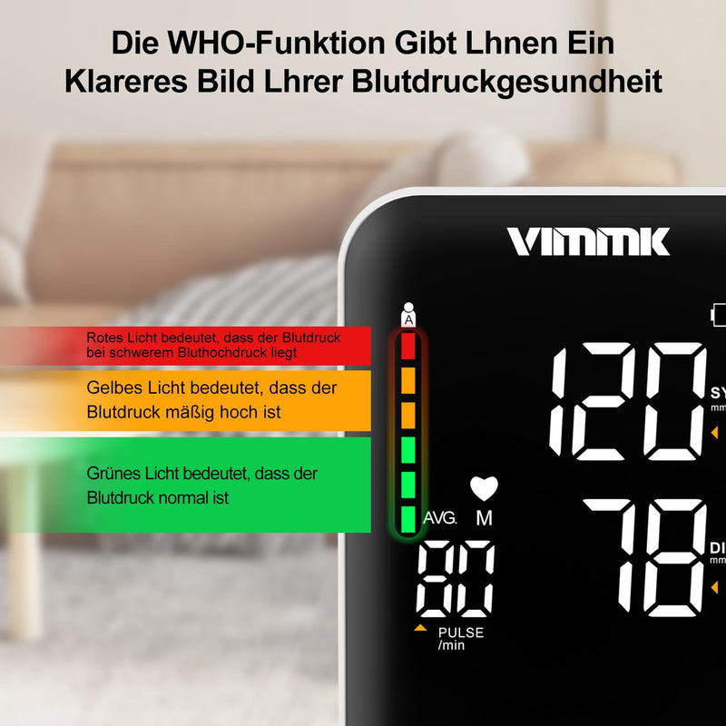 Vimmk blood pressure monitor upper arm digital measuring device high blood pressure LED display, arrhythmia detection & pulse measurement, 2x120 memories, cuff 22-40cm - NewNest Australia