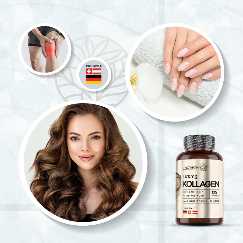 Collagen Capsules - 120 Pure Marine Collagen Capsules - 1,170 Mg Naticol Collagen Hydrolysate Type1 - Laboratory Tested In Germany By Agrolab - Fish Collagen - Collagen Protein Powder By Maxmedix - NewNest Australia