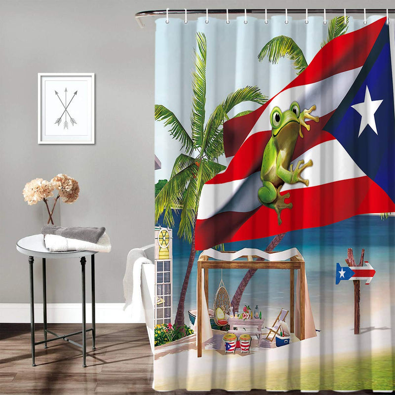 Z&L Home Coastal Beach Time Shower Curtains for Bathroom Decor Puerto Rico Flag and Frog Polyester Fabric Waterproof Bath Curtain Set with Hooks 60×72Inch 60" W By 72" L National Flagzlh3977 - NewNest Australia