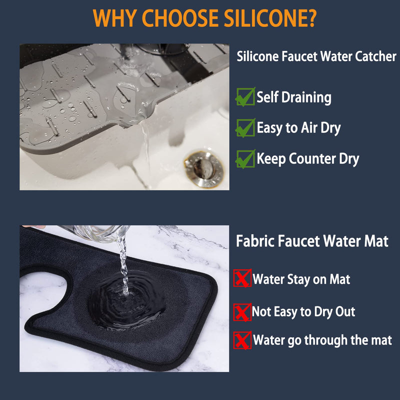 Kitchen Faucet Sink Splash Guard, Silicone Faucet Water Catcher Mat – Sink Draining Pad Behind Faucet, Grey Rubber Drying Mat for Kitchen & Bathroom Countertop Protect - NewNest Australia