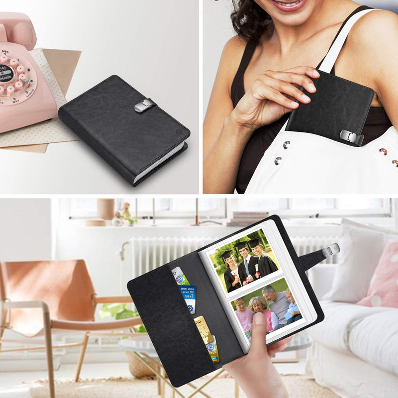 Fintie Wallet Photo Album for 3.5x4.5 Inch Film - 64 Pockets Snap Fastener Album for Fujifilm Instax Wide 300/ Instax Link Wide Printer, Polaroid Now+/ OneStep+/ OneStep 2 VF Camera, Vintage Black - NewNest Australia
