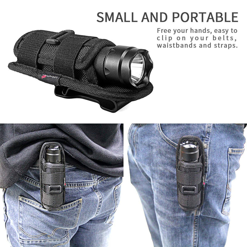 UltraFire WF-502B Single Mode 1000 Lumen Mini Tactical LED Flashlight Torch and EDC Flashlight Holster Duty Belt Holder with 360 Degrees Rotatable Clip for Camping (Not Include 18650 Battery) - NewNest Australia