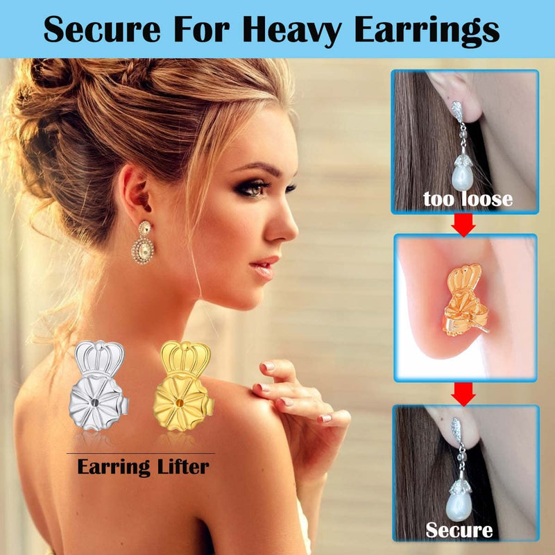 3 Pairs 14K Gold Earring Backs Lifters,Secure Earring Backs For Droopy Ears,Adjustable Hypoallergenic Earring Backs For Studs(3gold) - NewNest Australia