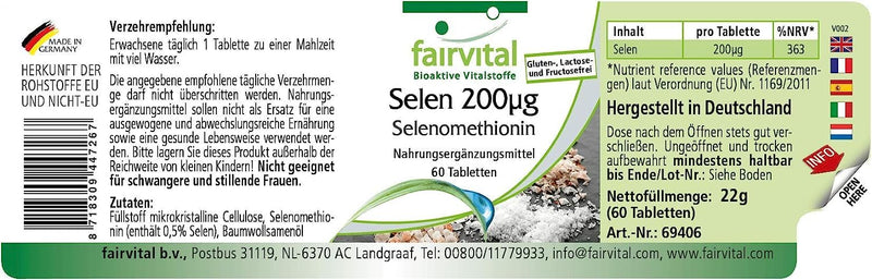 Fairvital | Selenium 200µg tablets from selenomethionine - HIGH DOSE - 60 tablets - thyroid - NewNest Australia