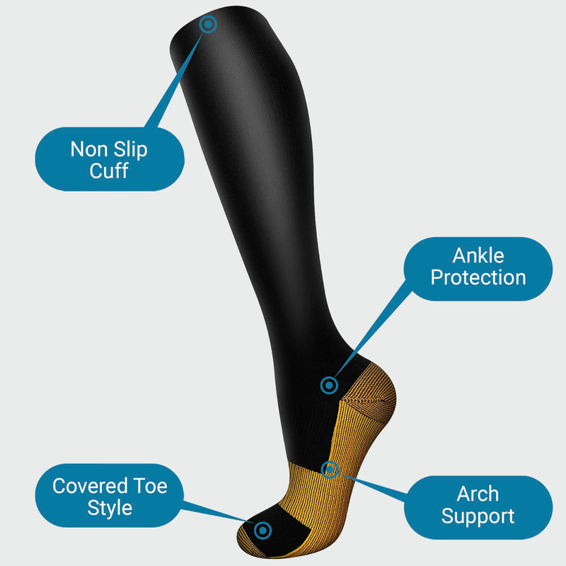 360 RELIEF - Copper Infused Compression Socks for Men and Women Supports | Varicose Veins, Achy Feet Blood Circulation, Travel, Running, Pregnancy | L/XL, Black with Mesh Laundry Bag | - NewNest Australia