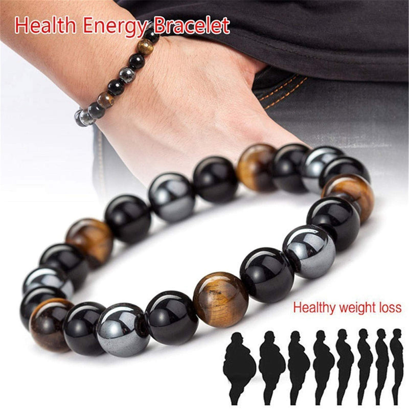 Triple Protection Bracelet for Bring Luck and Prosperity Hematite Black Obsidian Tiger Eye Stone Bracelets for Men Women, Beaded Buddha Healing Rope Uni Bracelet (2pcs) A - NewNest Australia