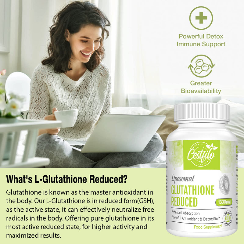 Cestfilo Liposomal glutathione reduces 1300 mg, active form L glutathione reductase (GSH), powerful antioxidant for optimal cell protection - NewNest Australia