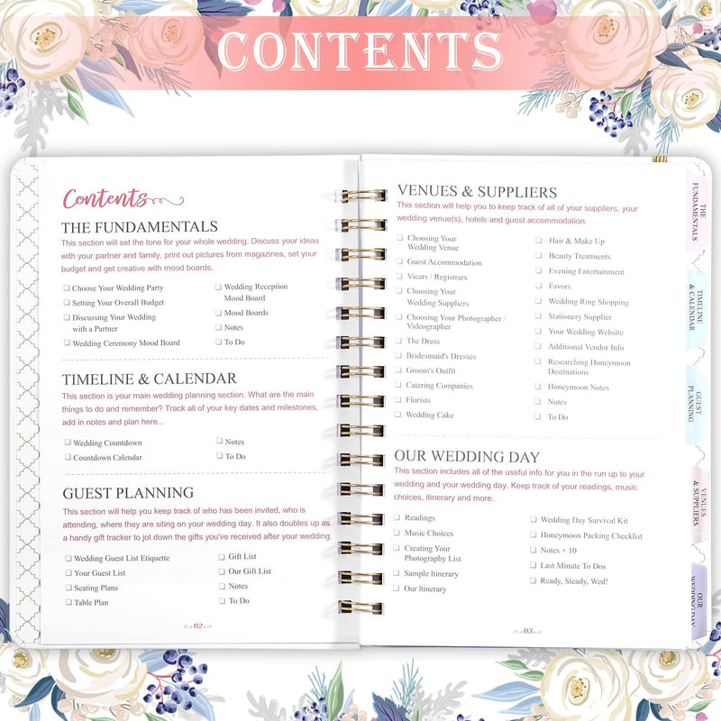 Wedding Planner - Purple White Wedding Planner Book and Organizer for The Bride with 5 Tabbed Sections, 6.5" x 8.75", Hardcover with Metal Corner + 5 Inner Pocket + Sticker + Notes Pages - NewNest Australia