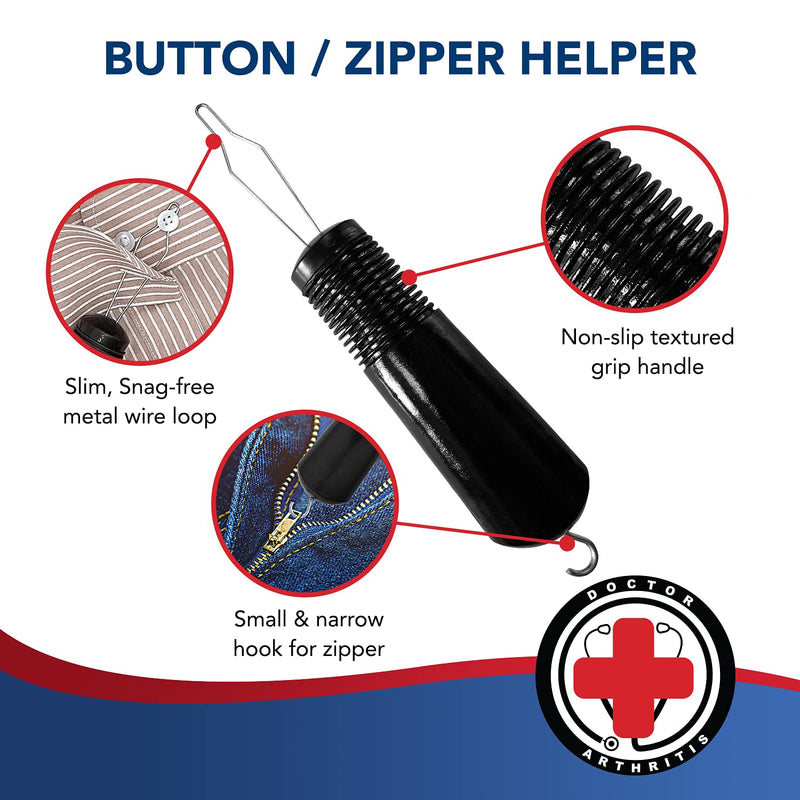 Button Hook & Zipper Pull, Assist, Helper Device, Dress Clothes Tool, Button Shirts Aid, One Hand, Disability, Handicapped and Seniors by Dr. Arthritis - NewNest Australia