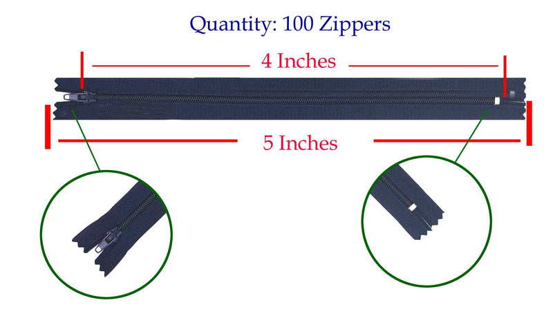 Nylon Zippers for Sewing, Bulk Zipper Supplies by Mandala Crafts (4 Inches, Navy Blue) 4 Inches - NewNest Australia