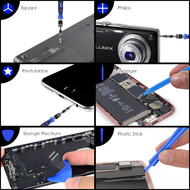 Syntus Precision Screwdriver Set, 63 in 1 with 57 Bits Screwdriver Kit, Magnetic Driver Electronics Repair Tool Kit for iPhone, Tablet, Macbook, Xbox, Cellphone, PC, Game Console, Blue - NewNest Australia