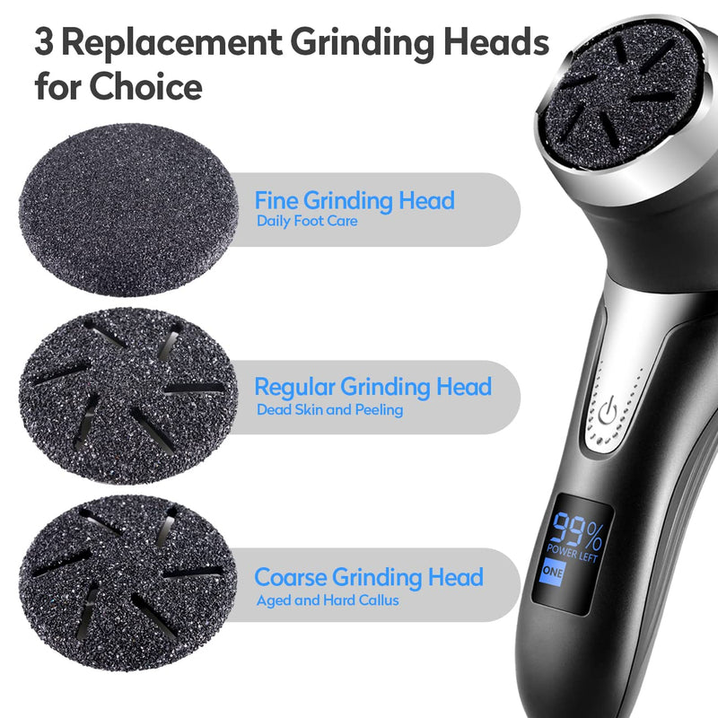 Asiaark Foot Callus Remover - Rechargeable Waterproof Electric Foot Files for Dry Hard Dead Skin and Cracked Heels, Professional Pedicure Tools with 3 Grinding Heads and 2 Speeds - NewNest Australia