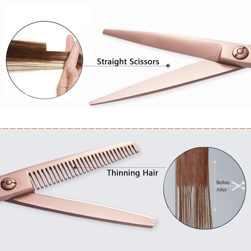 Hairdressing Scissors Set 6 Inch Hair Scissors Set Professional Hair Thinning Scissors Kit Barber Scissors Set for Men Women and Children HSK-RoseGold - NewNest Australia