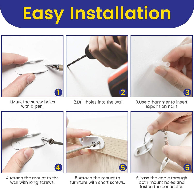 Furniture Anchors (10 Pack) 2022 Upgraded Furniture Straps for Baby Proofing, Secure 400 Pound Furniture Prevent Falling Anti Tip Earthquake Straps for Child Safety - NewNest Australia