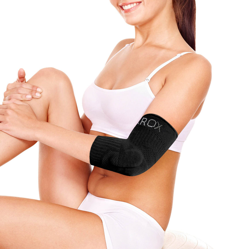 Blackrox Lumiorox Elbow Support For Men And Women Bodybuilding Sports Fitness Silicone Pad Left Right Double-Sided Compression Strength Sports Elbow Bandage (L, Black) - NewNest Australia