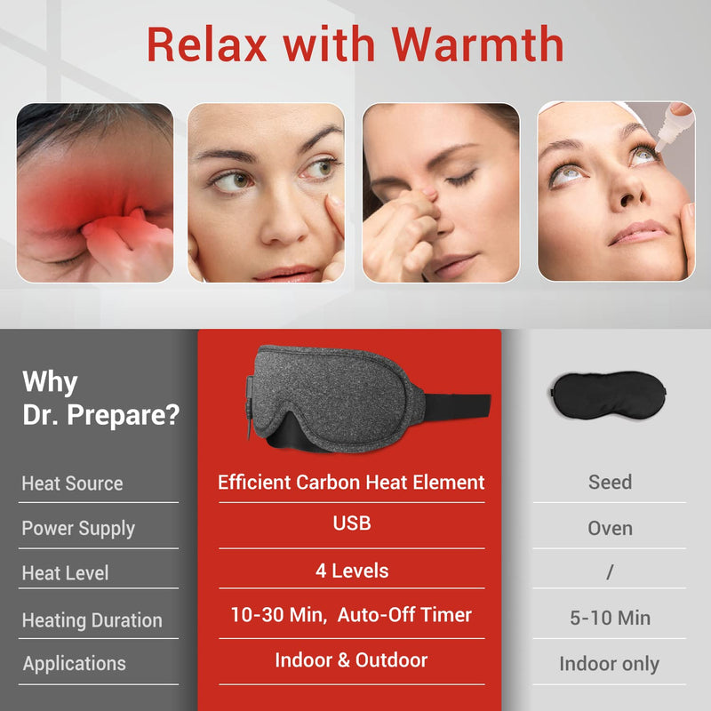 DR.PREPARE Heated Eye Mask, Electric USB Cotton Eye Compress Heating Pad with Smart Temperature & Timer Control, Earplugs for Sleep, Dry Eyes, Blepharitis, Dark Circles and Puffy Eyes - NewNest Australia