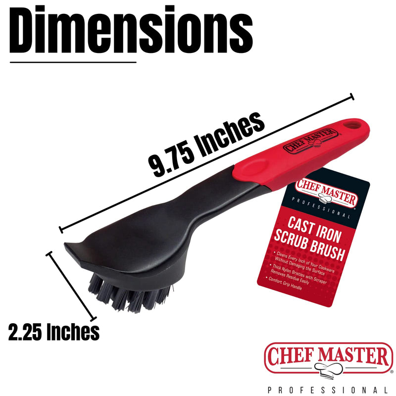 Chef Master 90058 Cast Iron Scrub Brush | Comfortable Plastic Grip | Quality Nylon Scraper and Bristles | Does not Damage Cast Iron | Use on Cast Iron Skillets | Easily Cleans Old Food and Buildup - NewNest Australia