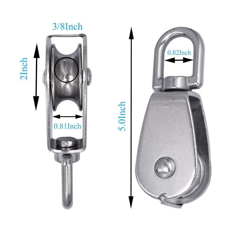 LordHardware M50 Single Pulley Snatch Block 304 Stainless Steel Lifting Crane Swivel Hook, 3/8" Rope x 2" Sheave - NewNest Australia