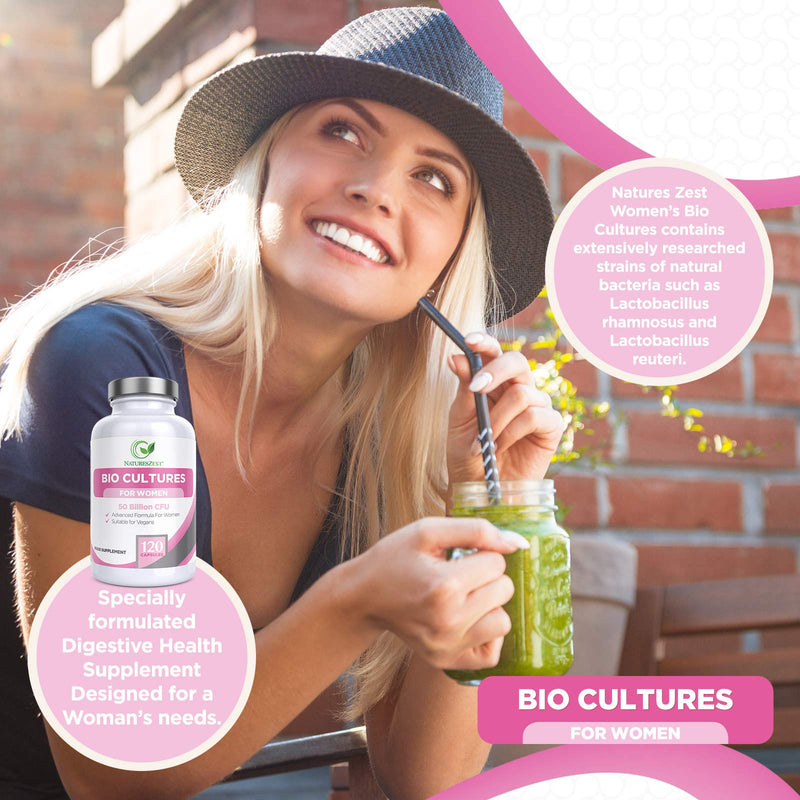 Natures Zest - Probiotics for Women - 50 Billion CFU with Prebiotics and Cranberry – 120 Vegan Capsules – Women’s Probiotic Supplement with Lactobacillus Reuteri and Acidophilus Probiotic - UK Made - NewNest Australia