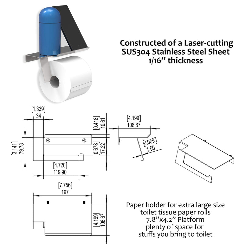 AmeriLuck Stainless Steel Toilet Paper Holder for Mega Roll with Cell Phone Shelf, Brushed Nickel Single Holder - NewNest Australia