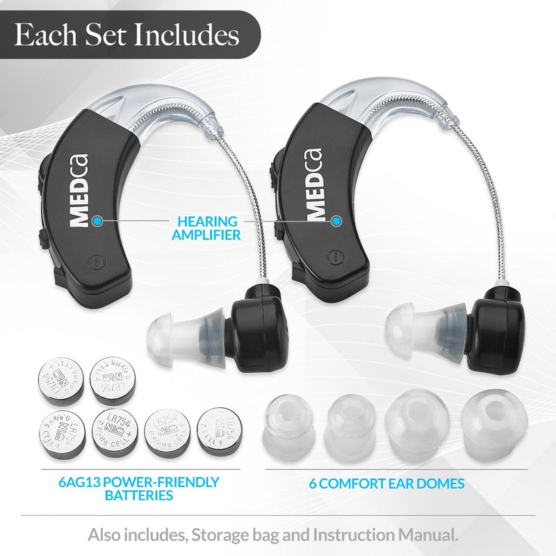 Behind The Ear Sound Amplifier - BTE Hearing Ear Amplification Device and Digital Sound Enhancer PSAD for The Hard of Hearing, Noise Reducing Feature, Black, by MEDca - NewNest Australia
