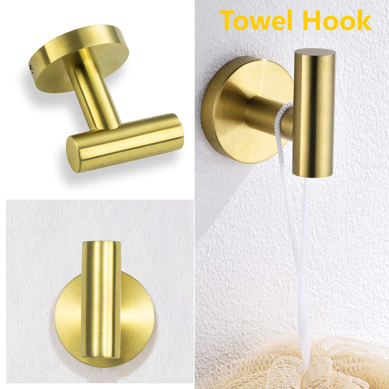 Nolimas 3-Pieces Brushed Gold Bathroom Hardware Set SUS304 Stainless Steel Round Wall Mounted Includes 12" Hand Towel Bar,Toilet Paper Holder,Robe Towel Hooks,Bathroom Accessories Kit - NewNest Australia