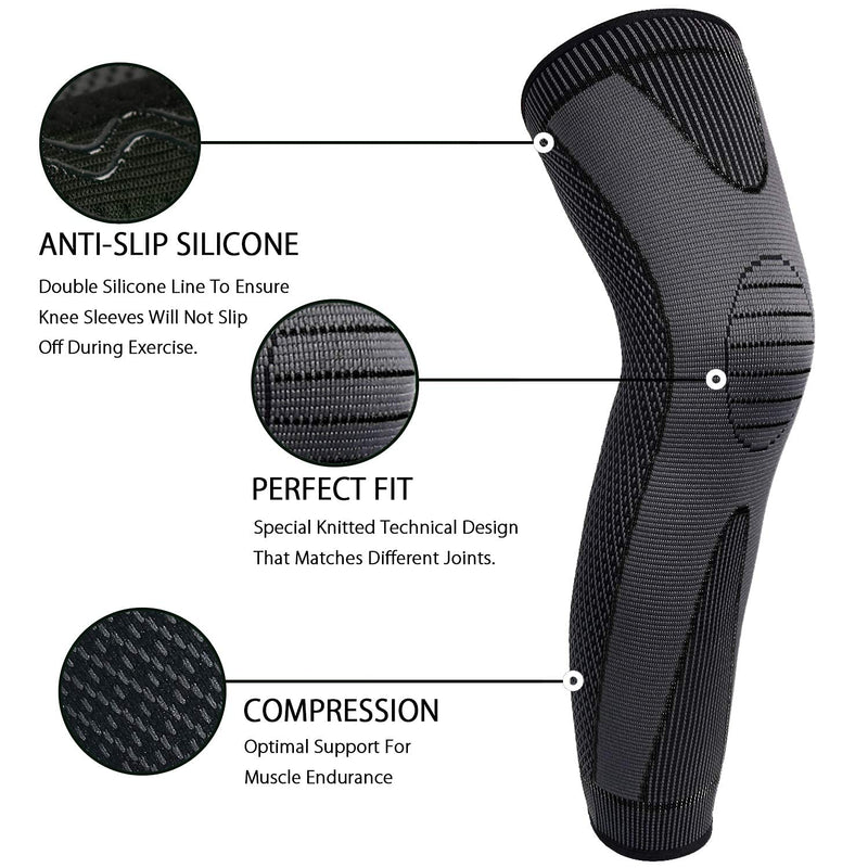 Full Leg Sleeves Long Compression Leg Sleeve Knee Sleeves Protect Leg, for Man Women Basketball, Arthritis Cycling Sport Football, Reduce Varicose Veins and Swelling of Legs(Pair) Black Medium (1 Pair) - NewNest Australia