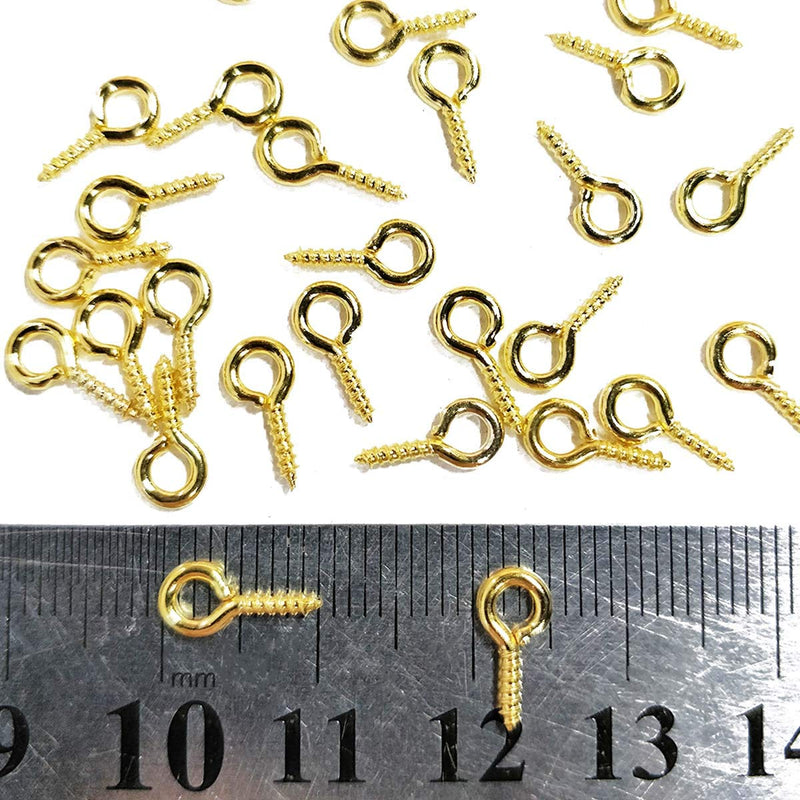 300PCS Small Screw Eye Pins,10 x 5mm Eye pins Hooks,Mini Screw Eye Pin Peg for Arts & Crafts Projects,Self Tapping Screws Hooks Ring for Cork Top Bottles & Charm Bead & DIY Jewelry Making (Gold) Gold - NewNest Australia